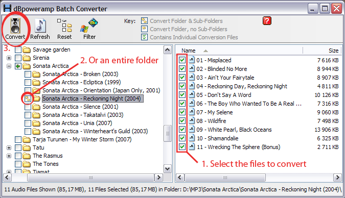 Select the files to convert from Flac to MP3. You can also select folders.
