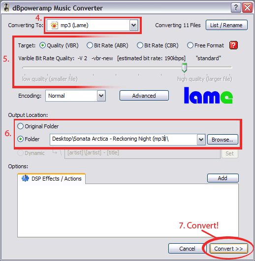 FLAC to MP3 conversion options. Basically, just set the bitrate and output location.
