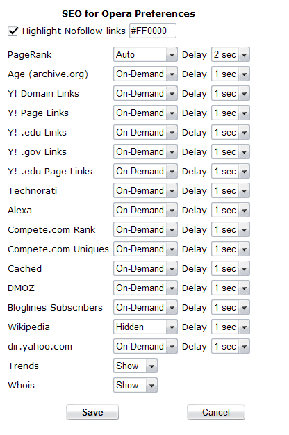 SEO For Opera settings
