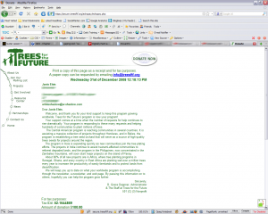 TFTF donation confirmation screenshot