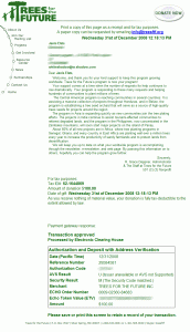 Trees for the Future donation, full screenshot