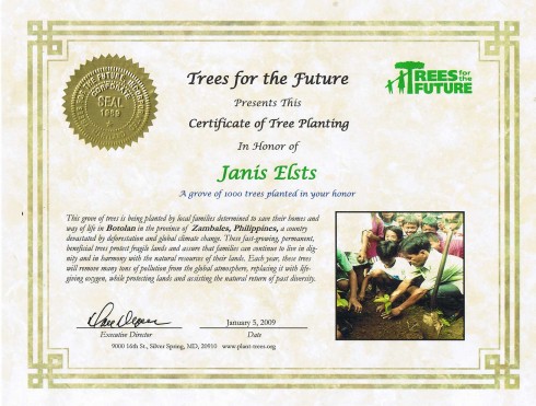 Trees For The Future certificate