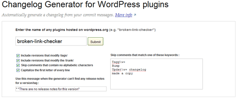Changelog generator for WordPress plugins