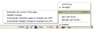 Newslight's Greasemonkey menu