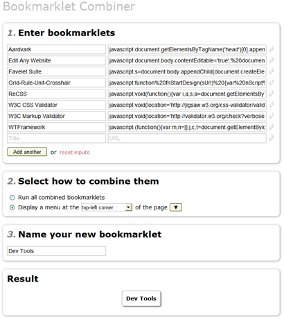 Bookmarklet Combiner screenshot Bookmarklet Combiner screenshot